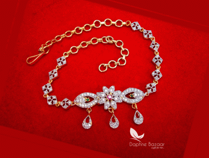 BR53, Daphne Zircon Flora Gold plated Rakhi Bracelet For Raksha Bandhan -full view