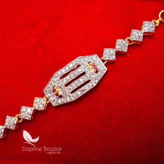 BR54, Daphne Zircon Flora Gold plated Rakhi Bracelet For Raksha Bandhan-closer view
