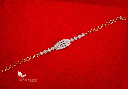BR54, Daphne Zircon Flora Gold plated Rakhi Bracelet For Raksha Bandhan-full view