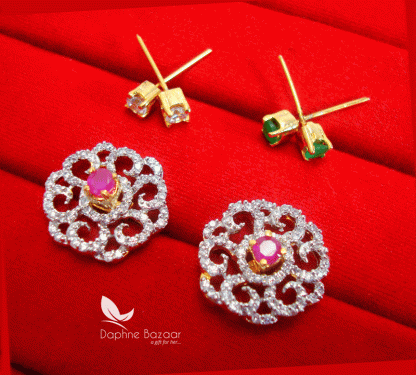 CE38, SixInOne Changeable Studded Zircon Earrings for Women, Best Anniversary Gift. -pink