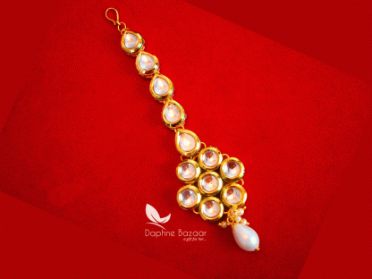 MAG53, Daphne Traditional Kundan Carving Maang Tikka with Pearls