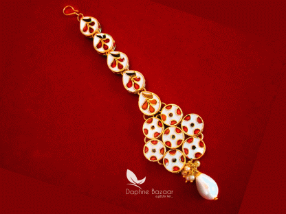 MAG53, Daphne Traditional Kundan Carving Maang Tikka with Pearls - Back View