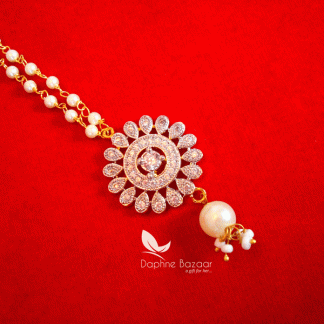 MAG54, Daphne Zircon Carving Maang Tikka with Pearls Droplet