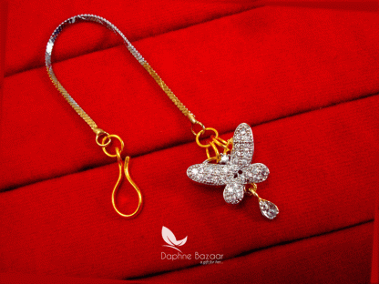 MAG58, Daphne Zircon Butterfly Carving Maang Tikka with Pearls for Women