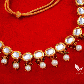 NC56, Traditional Pearl Kundan Necklace Set for Women-closer view