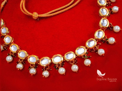 NC56, Traditional Pearl Kundan Necklace Set for Women-closer view