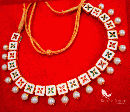 NC57, Traditional Pearl Kundan Necklace Set, for Women-back view