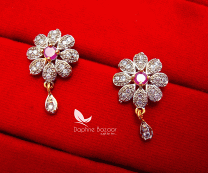 PN17, Daphne Pink Flora Premium Quality Zircon Earrings Gift for Wife