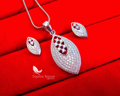 PN20, Daphne Blossom Premium Quality Zircon Pendant With Earrings Gift for Wife -closer view