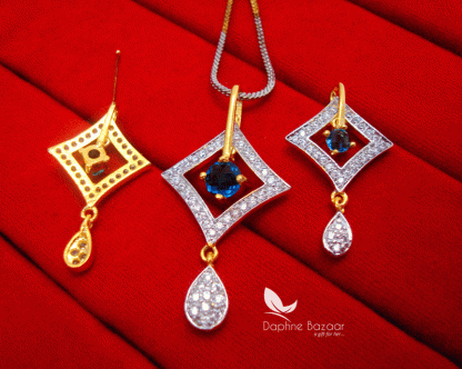 PN24, Daphne Firoza Fascination Premium Quality Zircon Pendant With Earrings Gift for Wife-back view