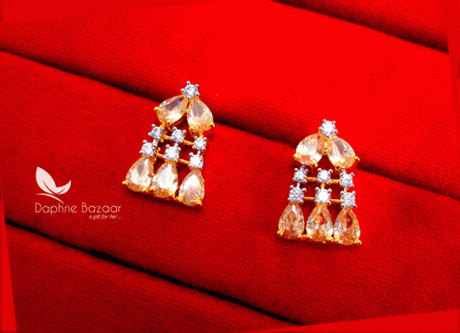 PN26, Daphne Glitz Premium Quality Amber Zircon Earrings Gift for Wife
