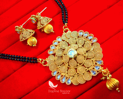 S78, Daphne Handmade Golden Mangalsutra Set With Earrings for Women, Gift for Wife -closer view