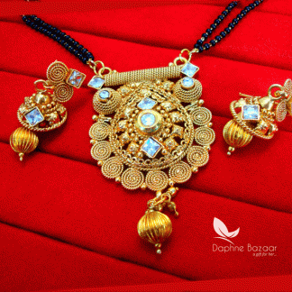 S79, Daphne Handmade Golden Mangalsutra Set With Earrings for Women, Gift for Wife