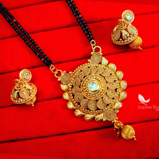 S81, Daphne Handmade Golden Mangalsutra Set With Earrings for Women, Gift for Wife