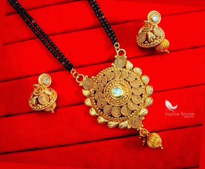 S81, Daphne Handmade Golden Mangalsutra Set With Earrings for Women, Gift for Wife