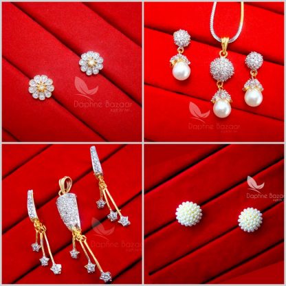 Daphne Zircon Combo of Pendant Sets And Earrings, Gift for Wife, CEPE11