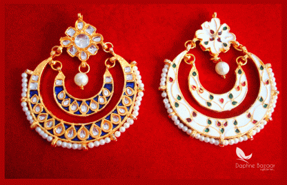 KE42, Bollywood Fashion Gold Plated Kundan Earrings For Women - back view