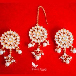 KE61, Daphne Traditional Kundan Carving Maang Tikka With Earrings, Best Gift For Women