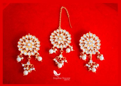 KE61, Daphne Traditional Kundan Carving Maang Tikka With Earrings, Best Gift For Women