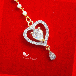MAG60, Daphne Zircon Heart Shape Carving Maang Tikka with Pearls for Women