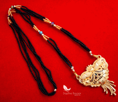 ME64, Daphne Handmade Golden Mangalsutra Necklace With Black Beads , Gift for Wife-Full view