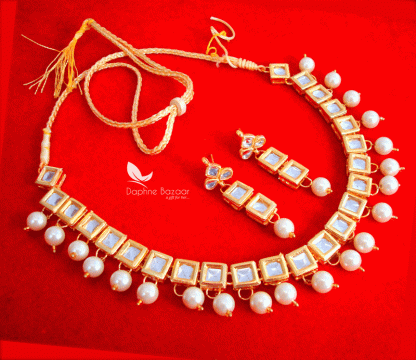 NC61, Traditional Pearl Kundan Necklace Set with Earrings, for Women