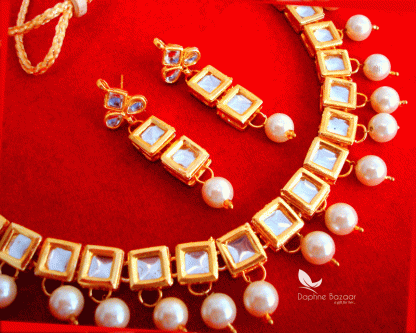 NC61, Traditional Pearl Kundan Necklace Set with Earrings, for Women - closer view