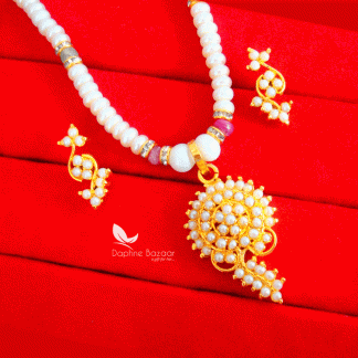 NC62, Daphne Polki Set Pearls Designer Long Pendant Chain With Earrings, Best Rakhi Gift