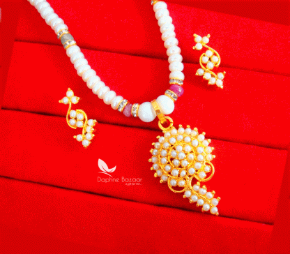NC62, Daphne Polki Set Pearls Designer Long Pendant Chain With Earrings, Best Rakhi Gift