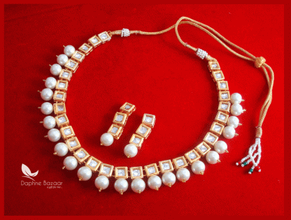 NC64, Traditional Pearl Kundan Necklace Set with Earrings, for Women