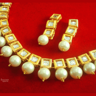 NC64, Traditional Pearl Kundan Necklace Set with Earrings, for Women -closer view