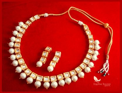 NC64, Traditional Pearl Kundan Necklace Set with Earrings, for Women -full view
