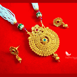 NC66, Daphne Polki Kundan Multi Color Stone Necklace With Earrings