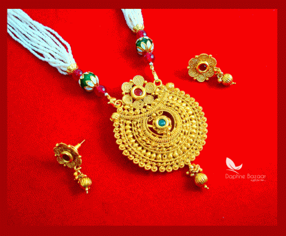 NC66, Daphne Polki Kundan Multi Color Stone Necklace With Earrings