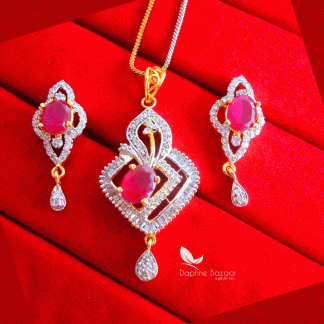 PN29, Daphne Pink Premium Quality Zircon Pendant With Earrings Gift for Wife