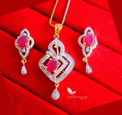 PN29, Daphne Pink Premium Quality Zircon Pendant With Earrings Gift for Wife