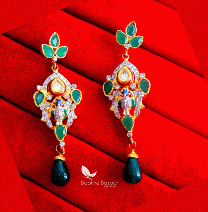 PN31, Daphne Kundan Multi Colour Peacock Zircon Meenakari Earrings