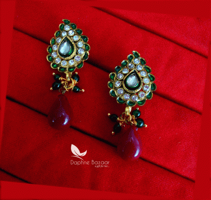 PN40, Daphne Maroon Green Premium Quality Zircon Earrings Gift for Wife