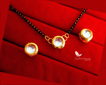 S82, Daphne Bollywood Actress Gauri Kundan Style Mangalsutra With Earrings for Women