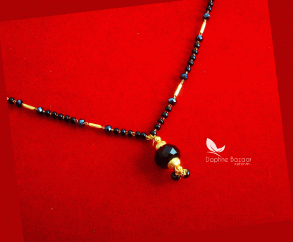 T79, Daphne Handmade golden black beads Mangalsutra Chain, Gift for Wife