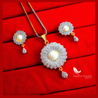 Z82, Daphne Zircon Round Pearl Pendant With Earrings Gift for Wife