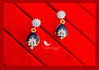 Z83, Daphne Navy Blue Zircon Designer Earrings for Women, Gift for wife