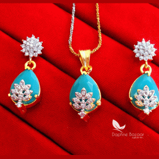 Z84, Daphne Turquoise Zircon Designer Pendant Earrings for Gift for wife