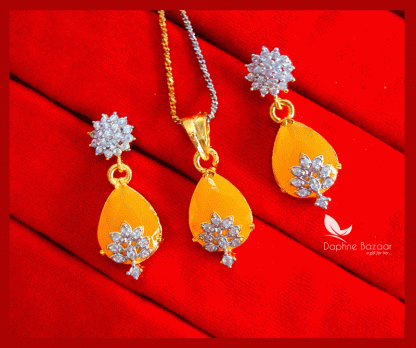 Z85, Daphne Yellow Zircon Designer Pendant Earrings for Valentine Gift for wife