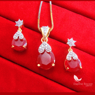 Z87, Daphne Maroon Zircon Designer Pendant Earrings for Gift for wife