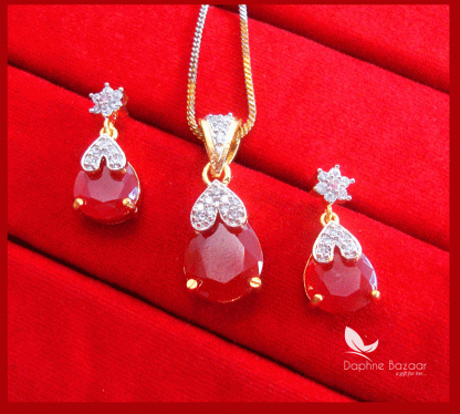 Z87, Daphne Maroon Zircon Designer Pendant Earrings for Gift for wife