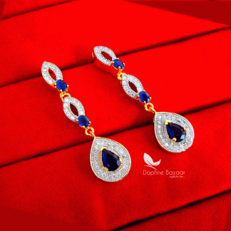 ZE34, Daphne Navy Blue Zircon Designer Earrings Best Surprise Birthday Gift for Wife-full view