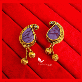 ZE35, Daphne Purple Polki Hanging Partywear Earrings