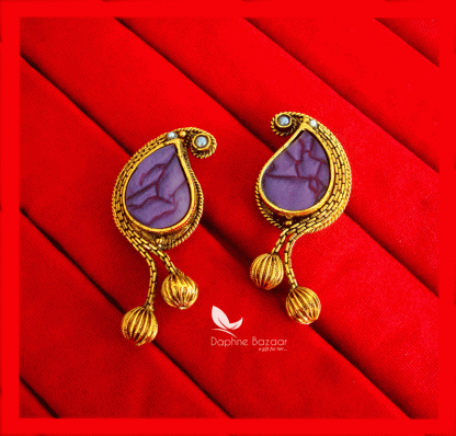 ZE35, Daphne Purple Polki Hanging Partywear Earrings