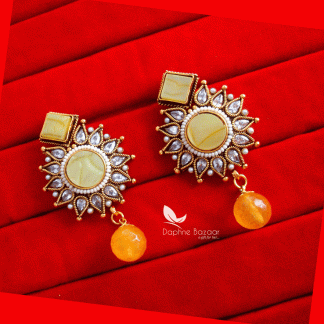 ZE37, Daphne Flora Butter Shade With Butterscotch Droplet Hanging Earrings for Women